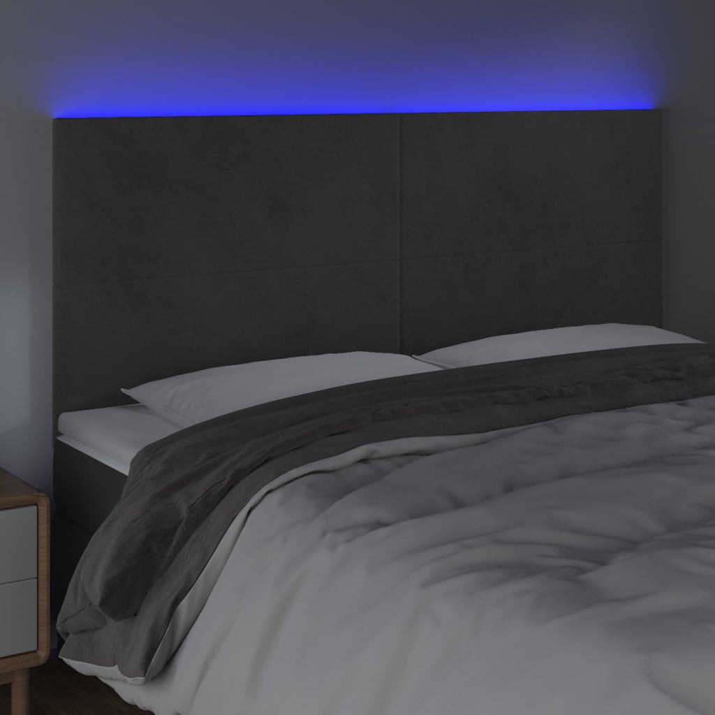 LED uzglavlje tamnosivo 160x5x118/128 cm baršunasto