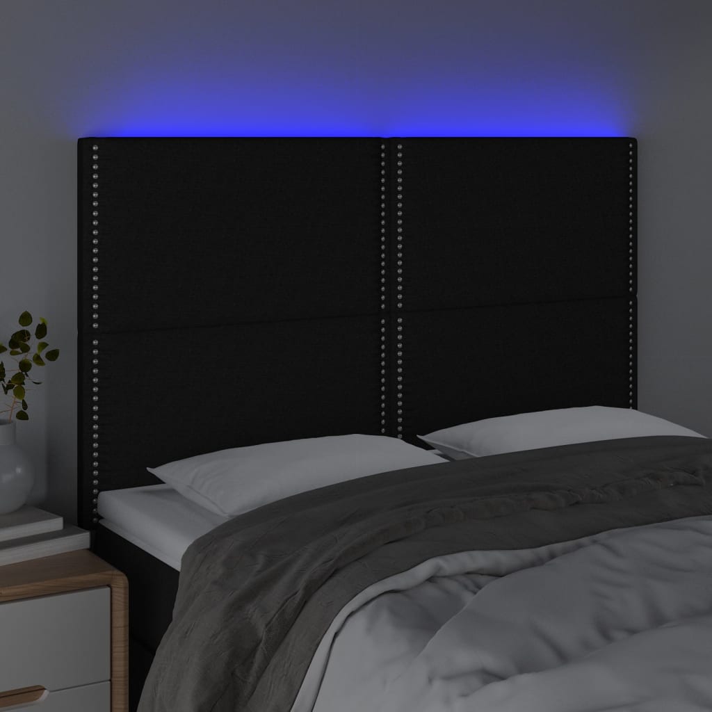 LED uzglavlje crno 144x5x118/128 cm od tkanine