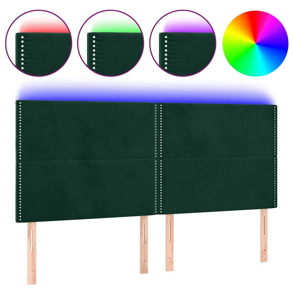 LED uzglavlje tamnozeleno 200x5x118/128 cm baršunasto
