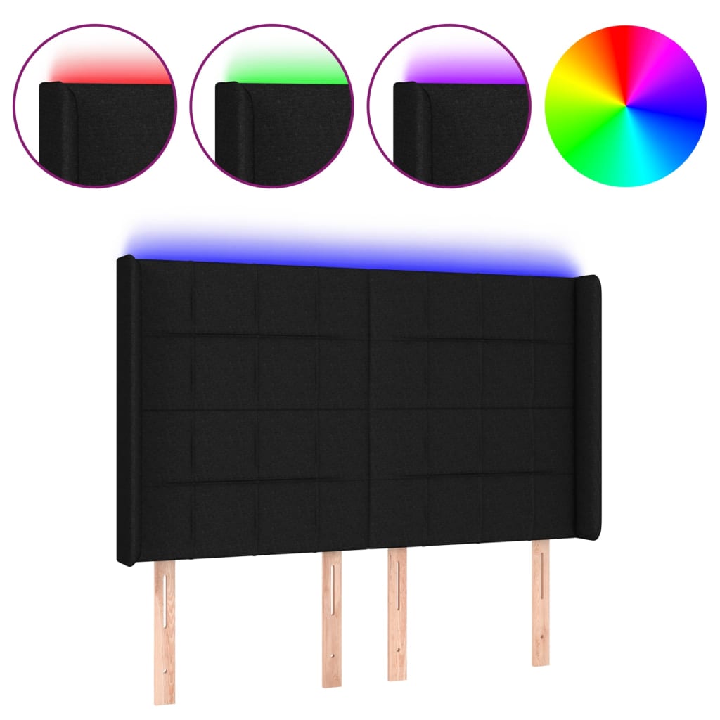LED uzglavlje crno 144x5x118/128 cm od tkanine