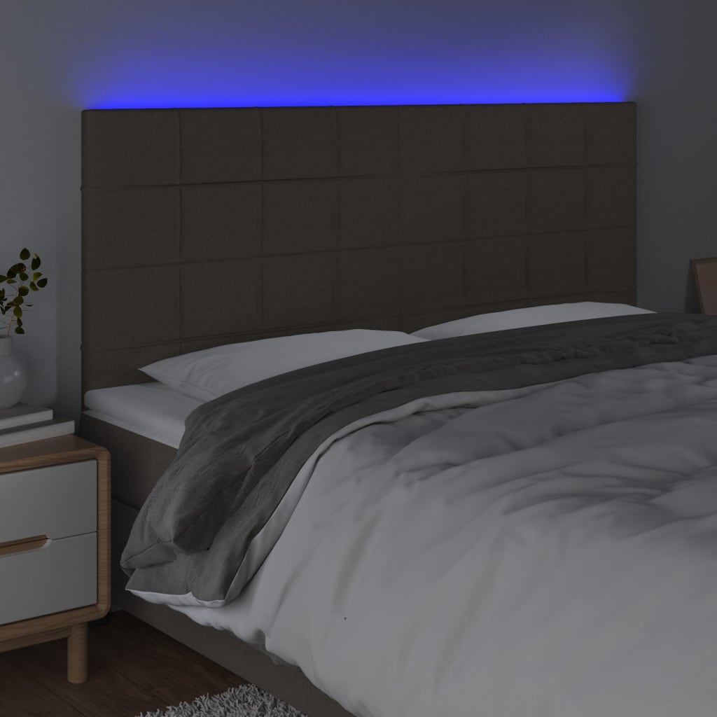 LED uzglavlje smeđesivo 200x5x118/128 cm od tkanine