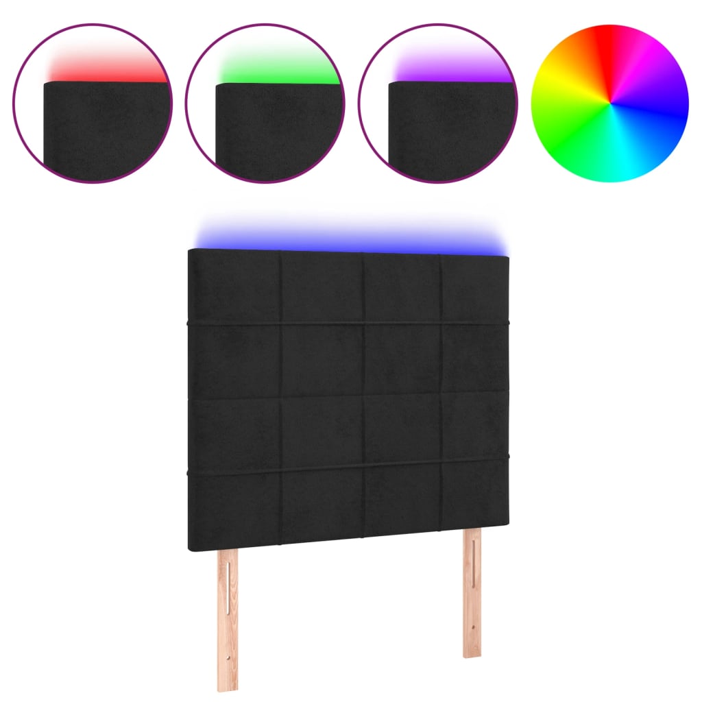 LED uzglavlje crno 90x5x118/128 cm baršunasto