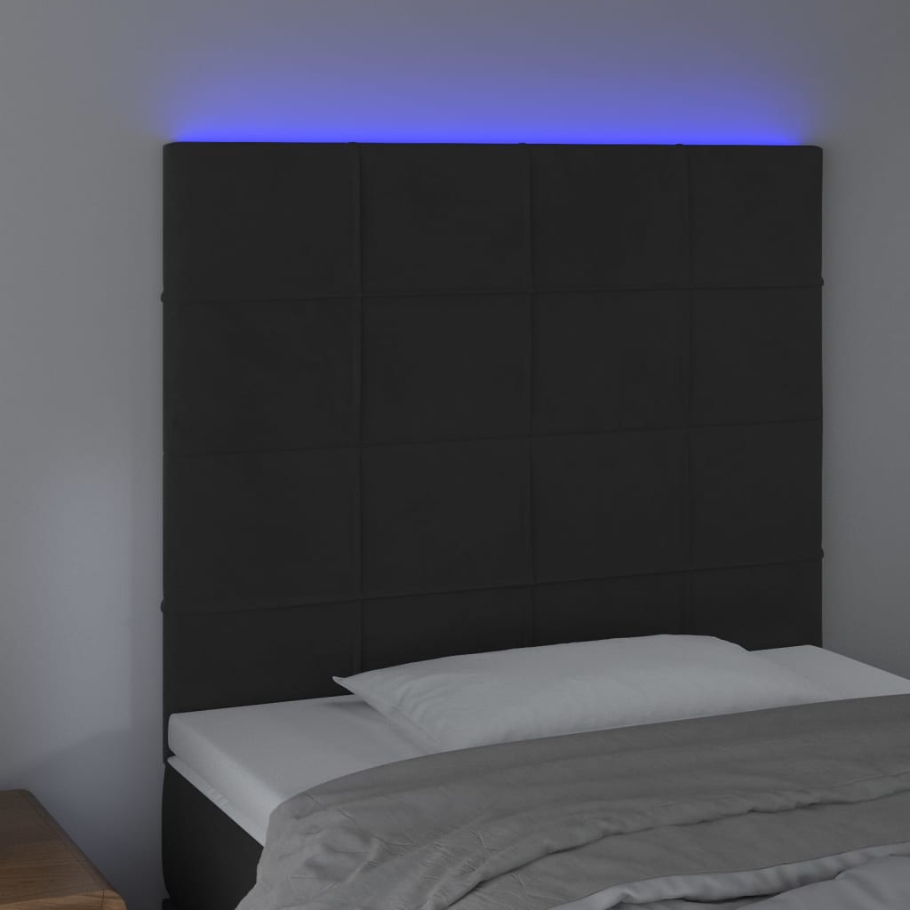 LED uzglavlje crno 90x5x118/128 cm baršunasto