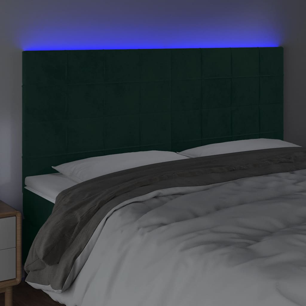 LED uzglavlje tamnozeleno 200x5x118/128 cm baršunasto
