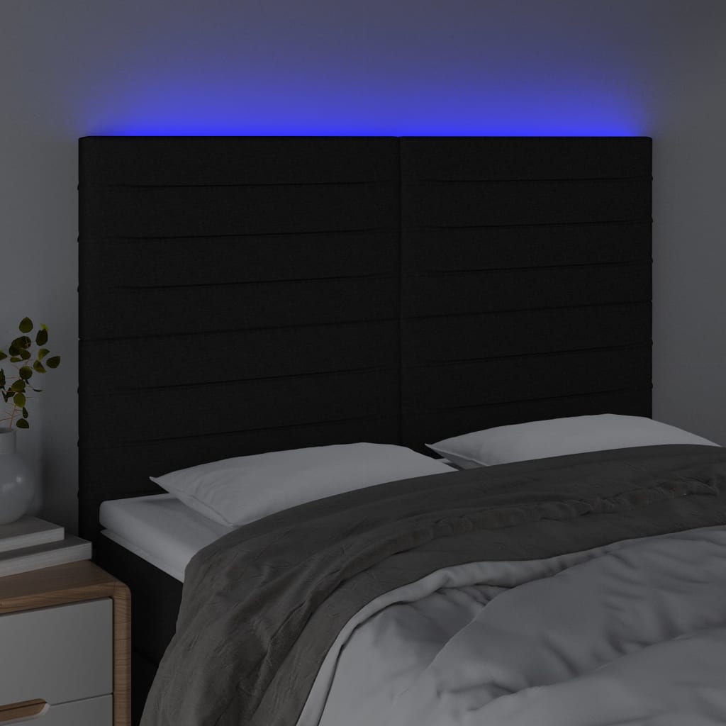 LED uzglavlje crno 144x5x118/128 cm od tkanine