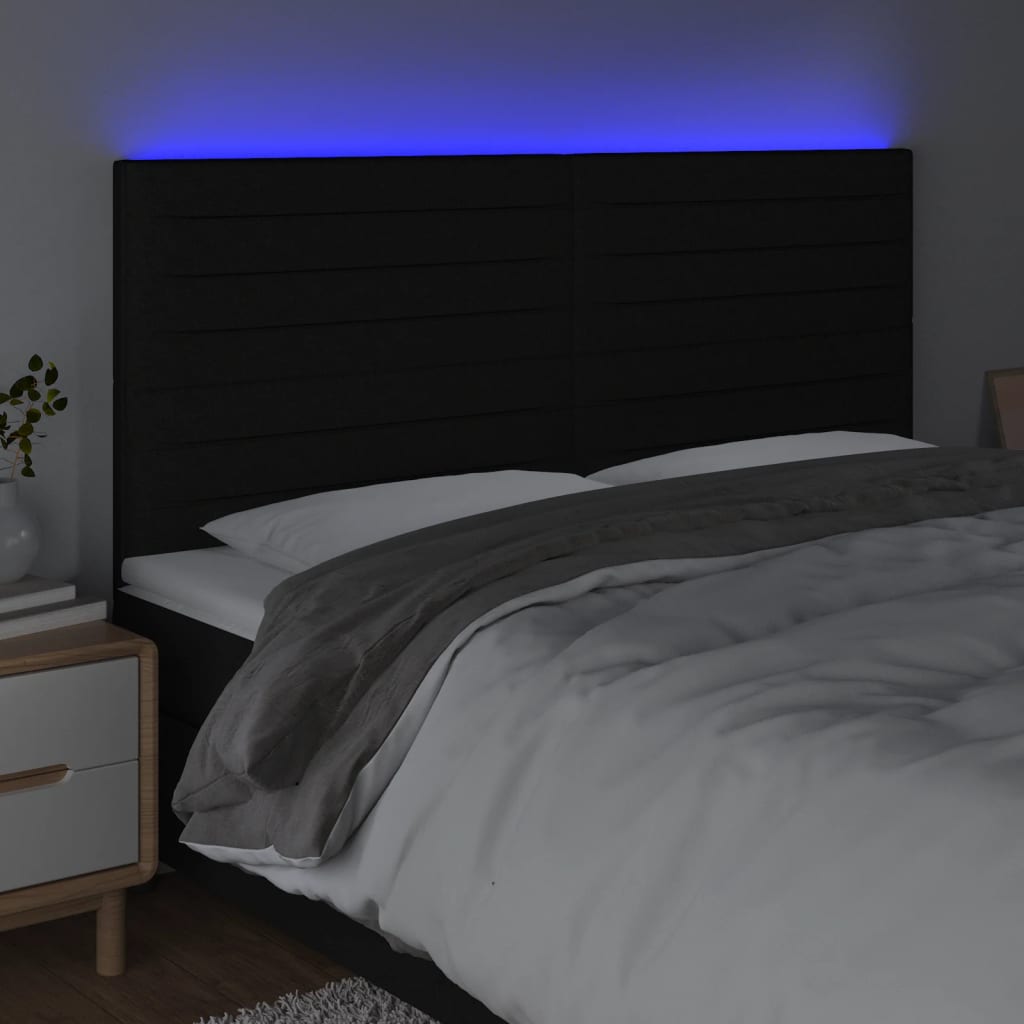 LED uzglavlje crno 200x5x118/128 cm od tkanine