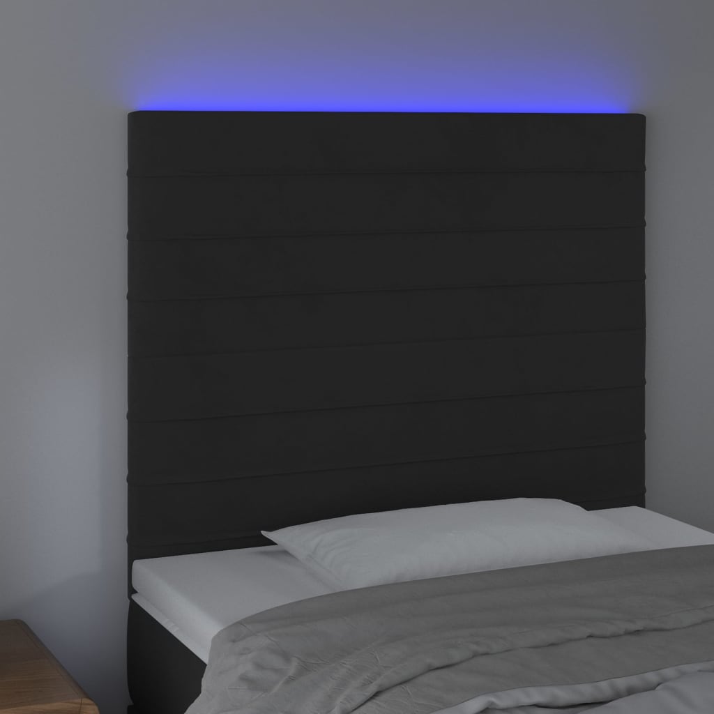 LED uzglavlje crno 90x5x118/128 cm baršunasto