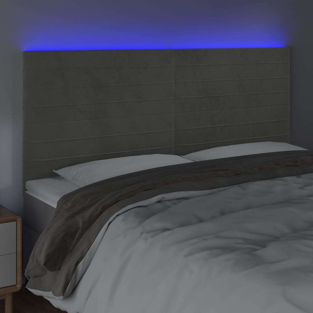 LED uzglavlje svjetlosivo 200x5x118/128 cm baršunasto
