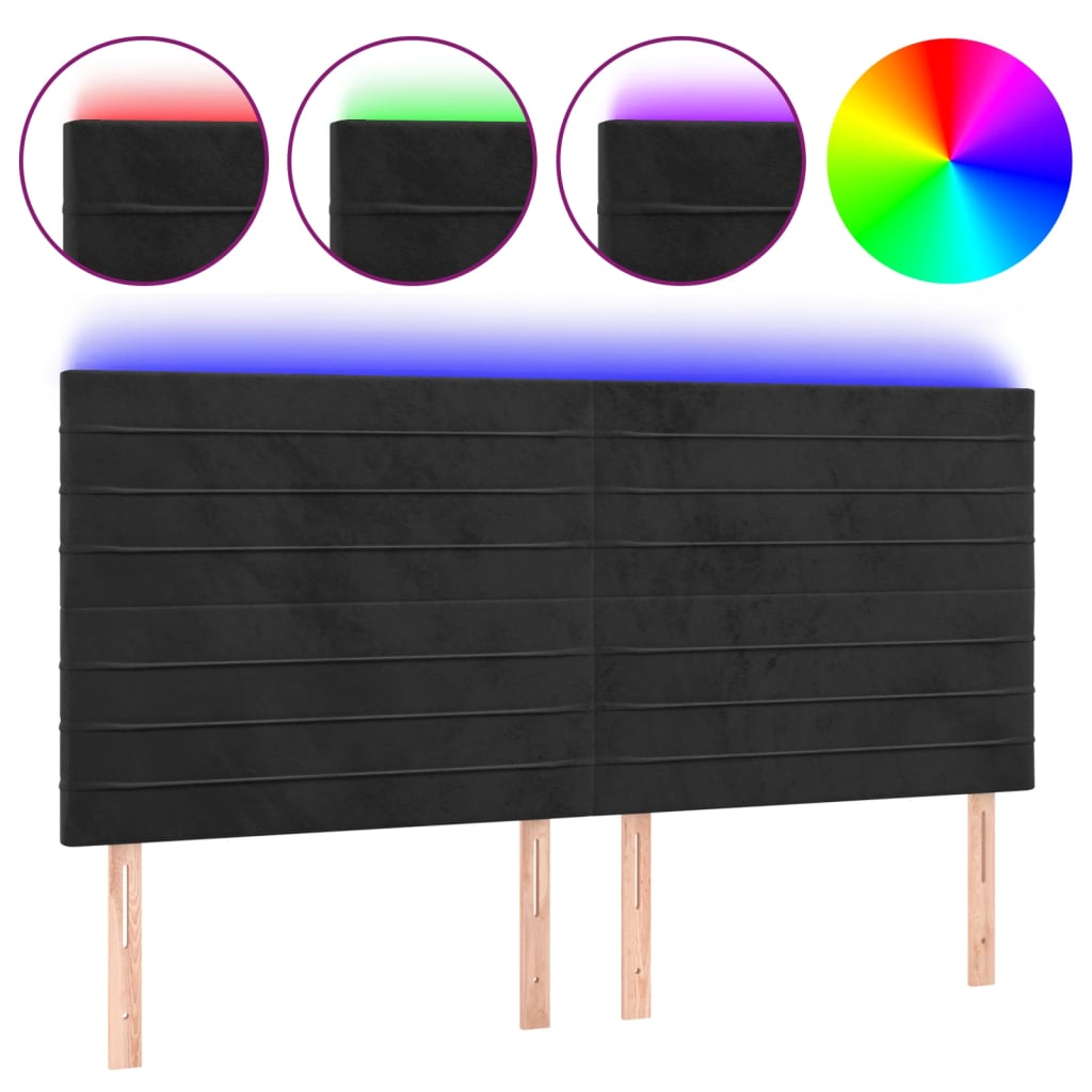 LED uzglavlje crno 200x5x118/128 cm baršunasto