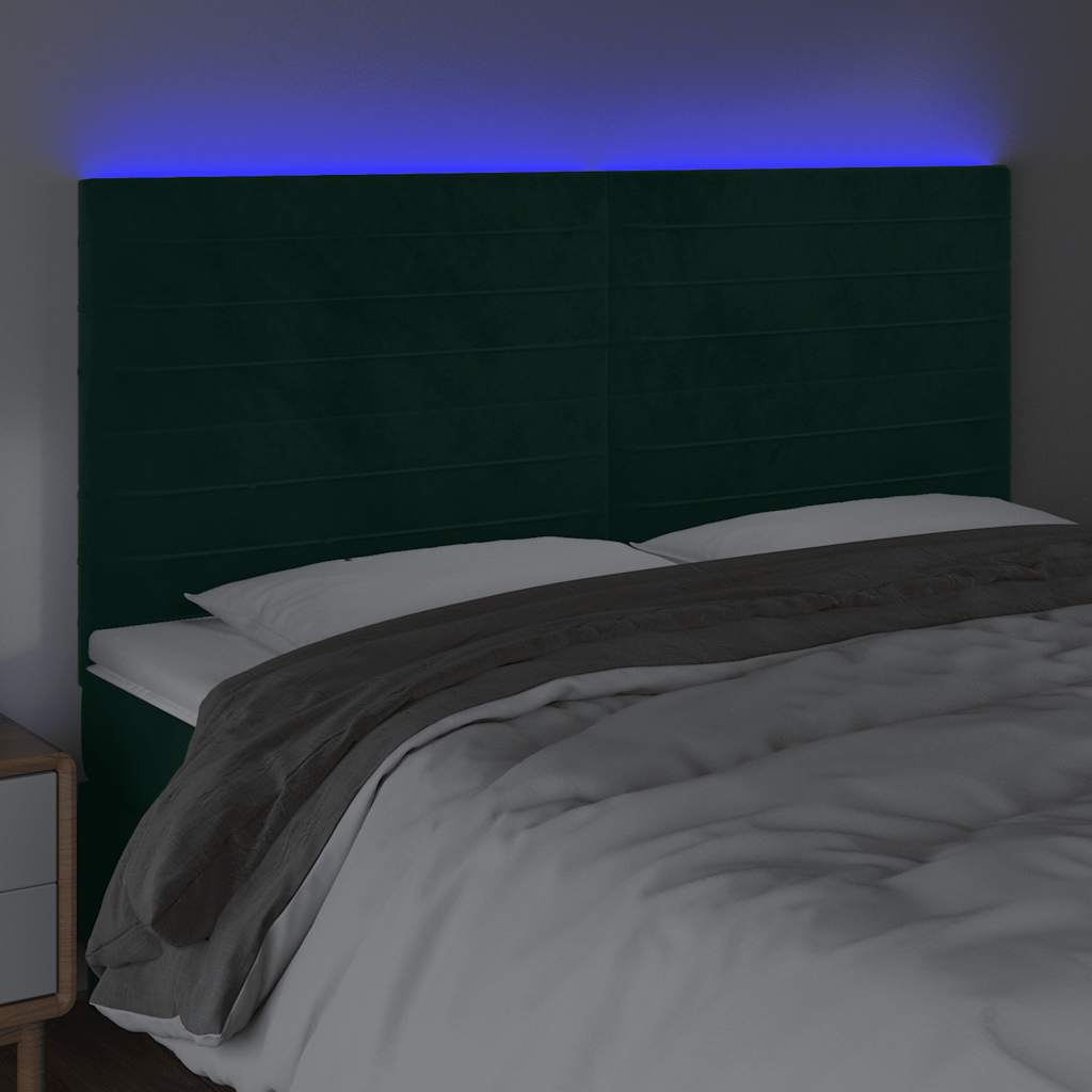 LED uzglavlje tamnozeleno 200x5x118/128 cm baršunasto