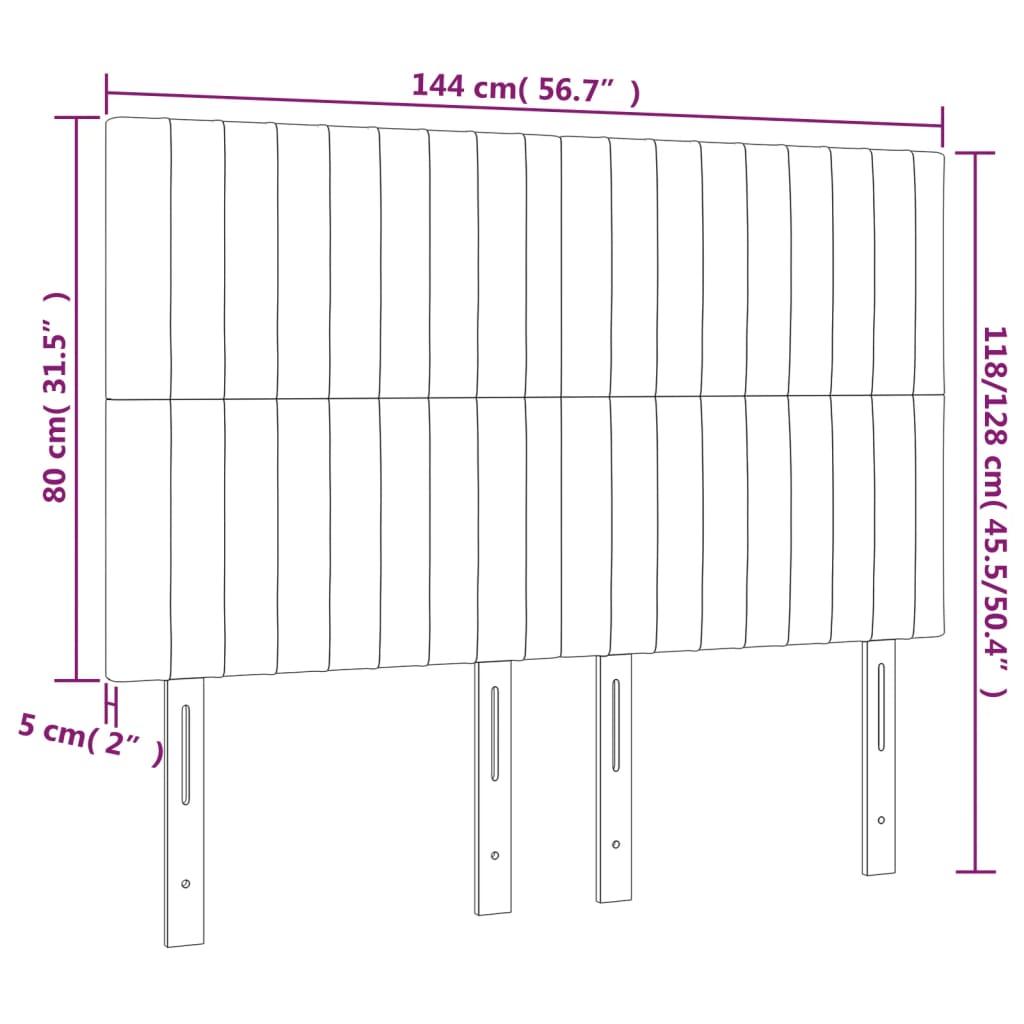 LED uzglavlje crno 144x5x118/128 cm od tkanine