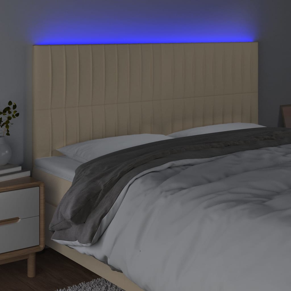 LED uzglavlje krem 200x5x118/128 cm od tkanine