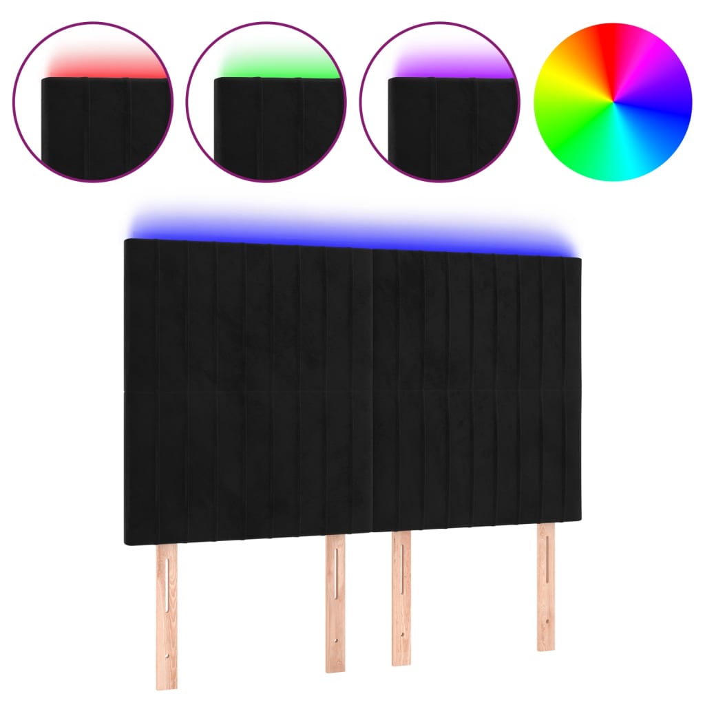 LED uzglavlje crno 144x5x118/128 cm baršunasto