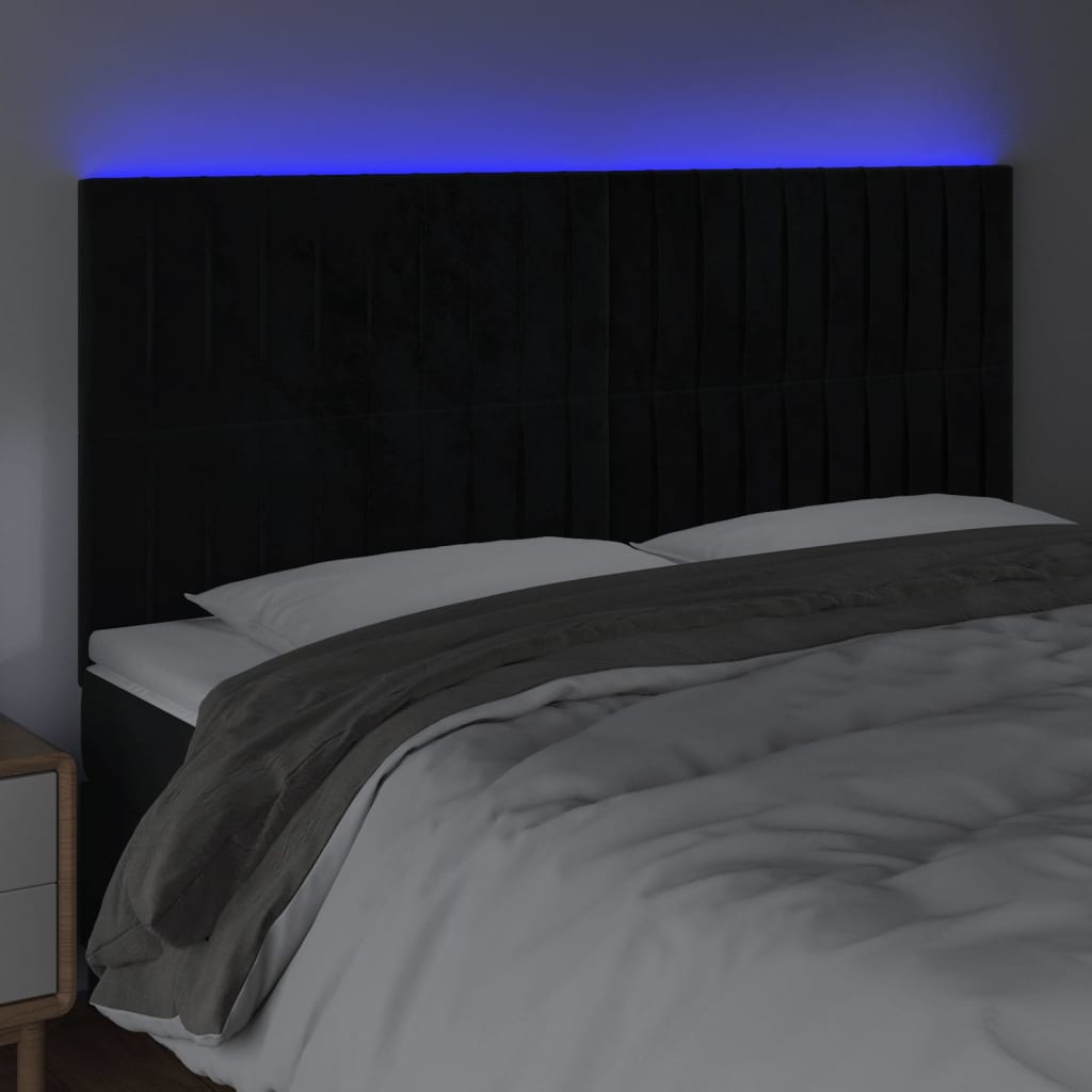 LED uzglavlje crno 160x5x118/128 cm baršunasto