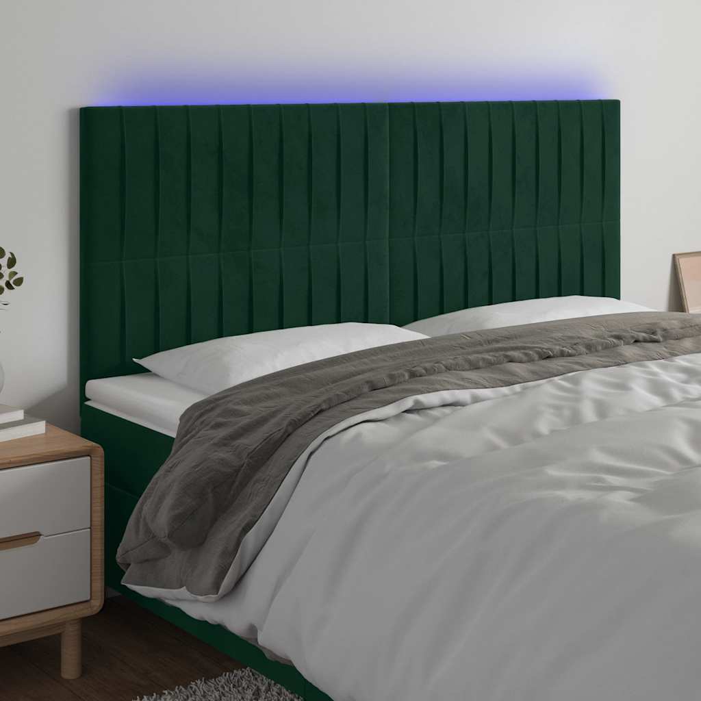 LED uzglavlje tamnozeleno 180x5x118/128 cm baršunasto