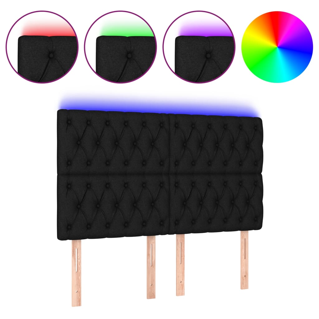 LED uzglavlje crno 144x7x118/128 cm od tkanine