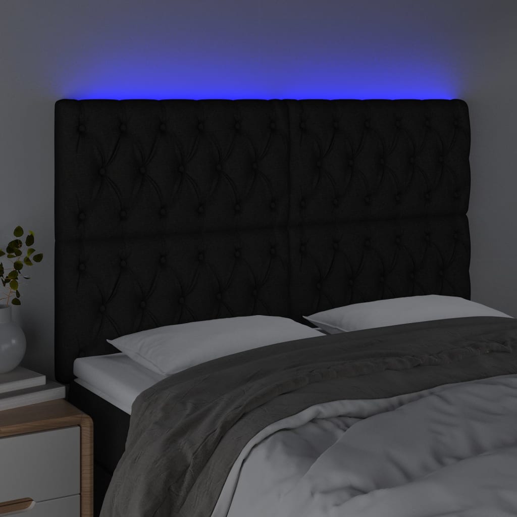LED uzglavlje crno 144x7x118/128 cm od tkanine