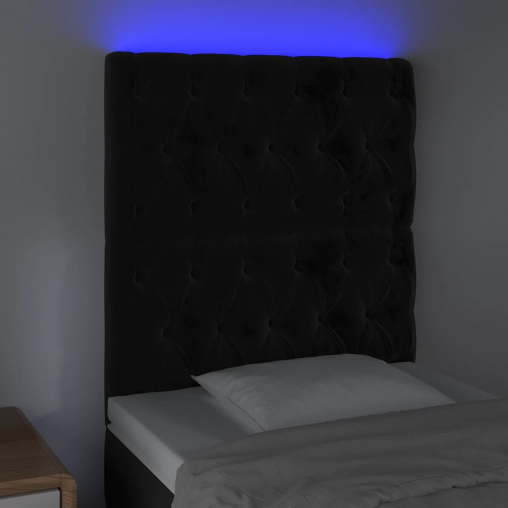 LED uzglavlje crno 80x7x118/128 cm baršunasto