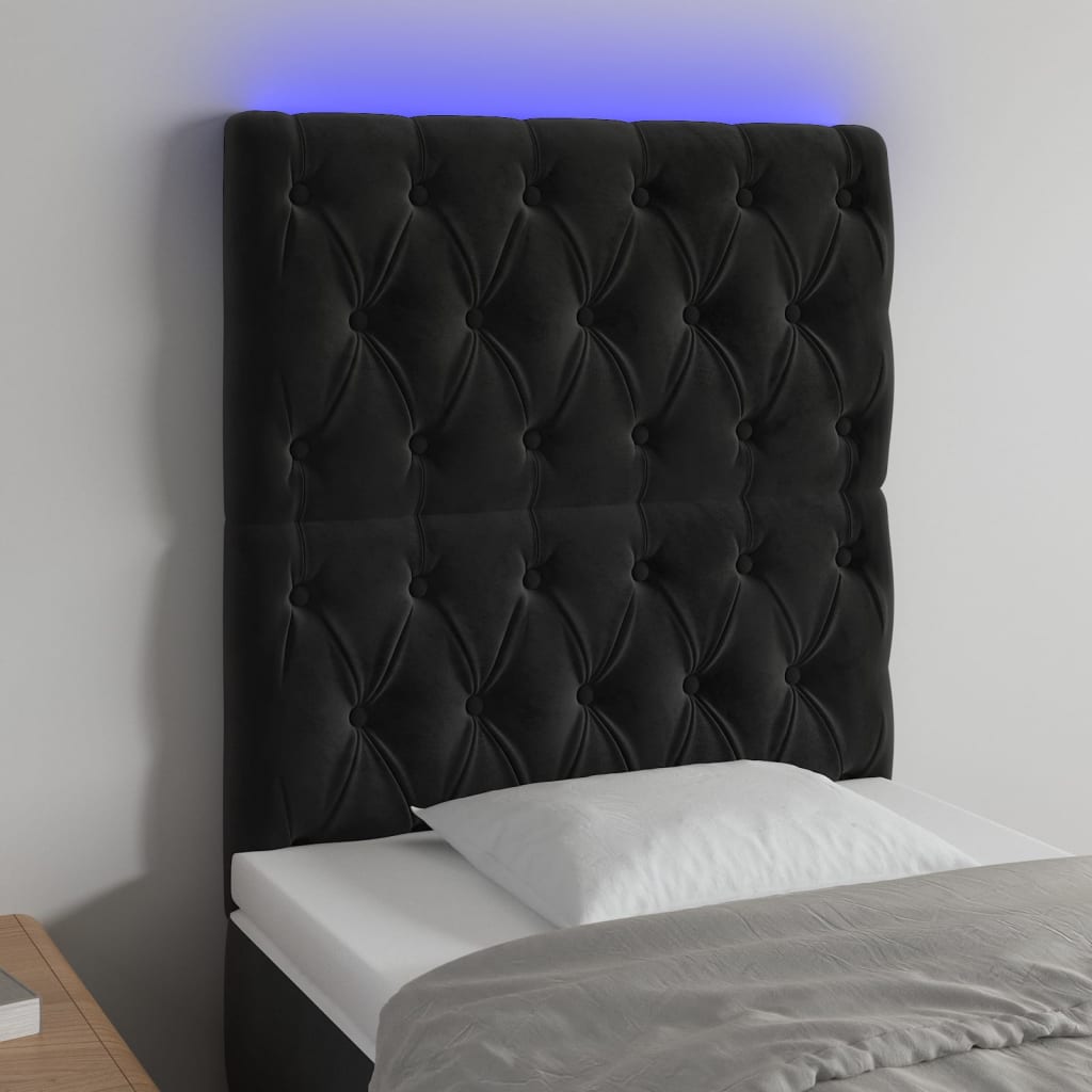 LED uzglavlje crno 80x7x118/128 cm baršunasto