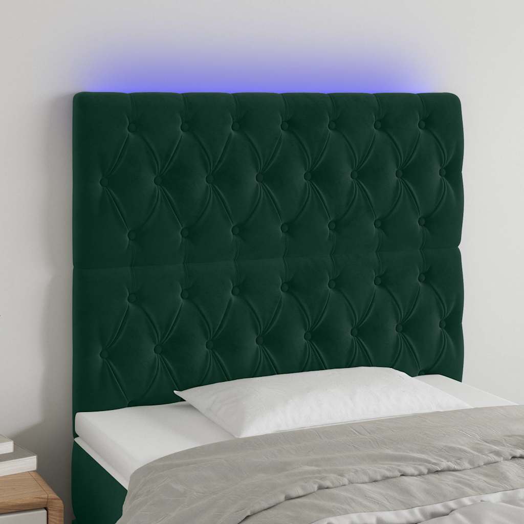 LED uzglavlje tamnozeleno 100x7x118/128 cm baršunasto