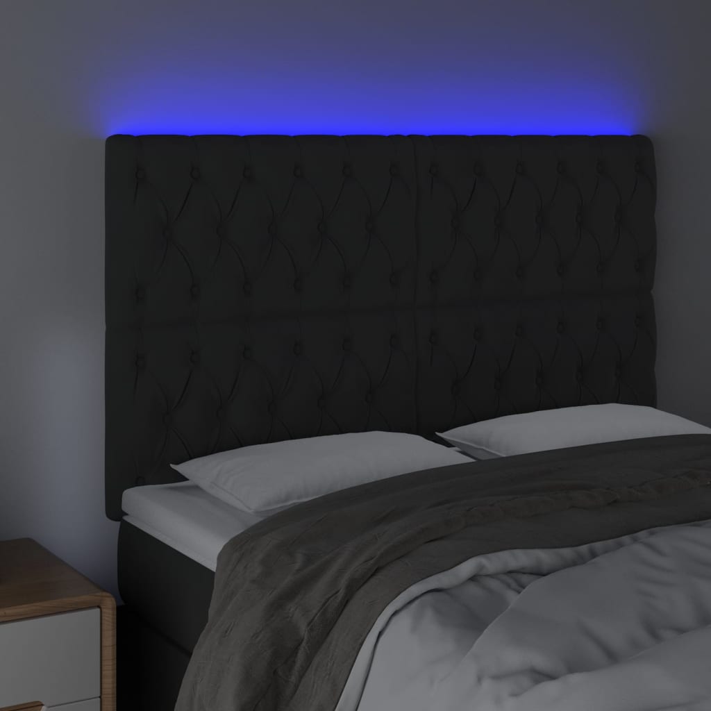 LED uzglavlje crno 144x7x118/128 cm baršunasto
