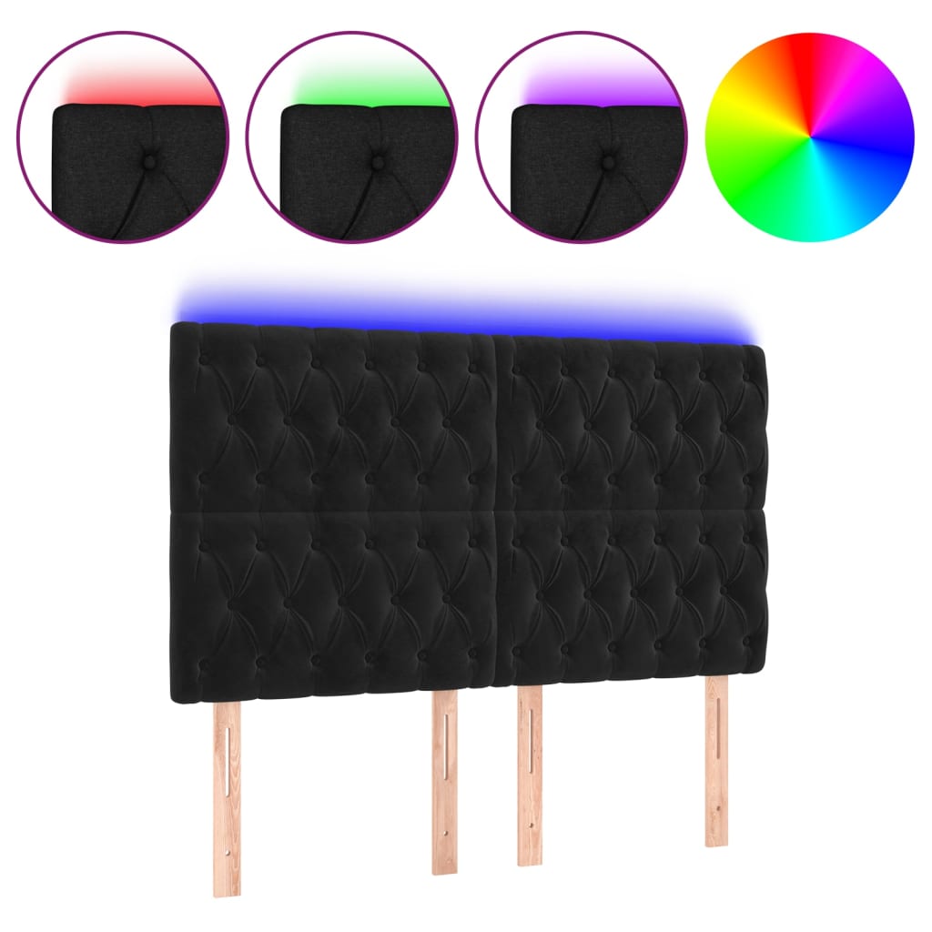 LED uzglavlje crno 160x7x118/128 cm baršunasto