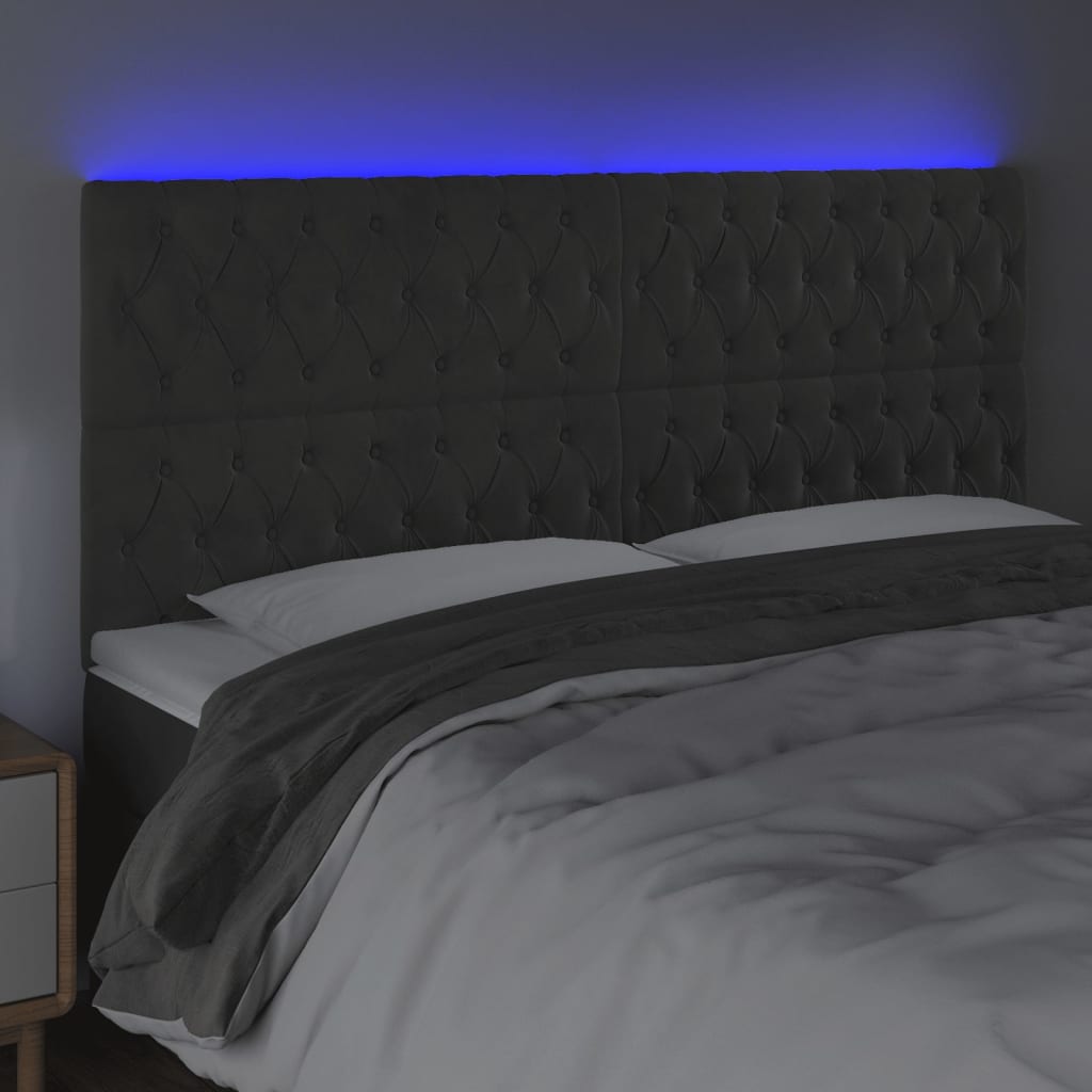 LED uzglavlje tamnosivo 180x7x118/128 cm baršunasto