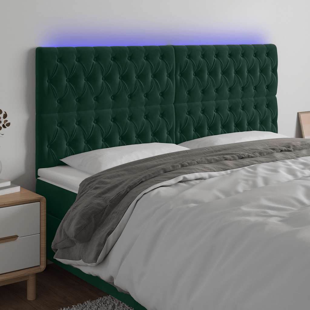 LED uzglavlje tamnozeleno 180x7x118/128 cm baršunasto
