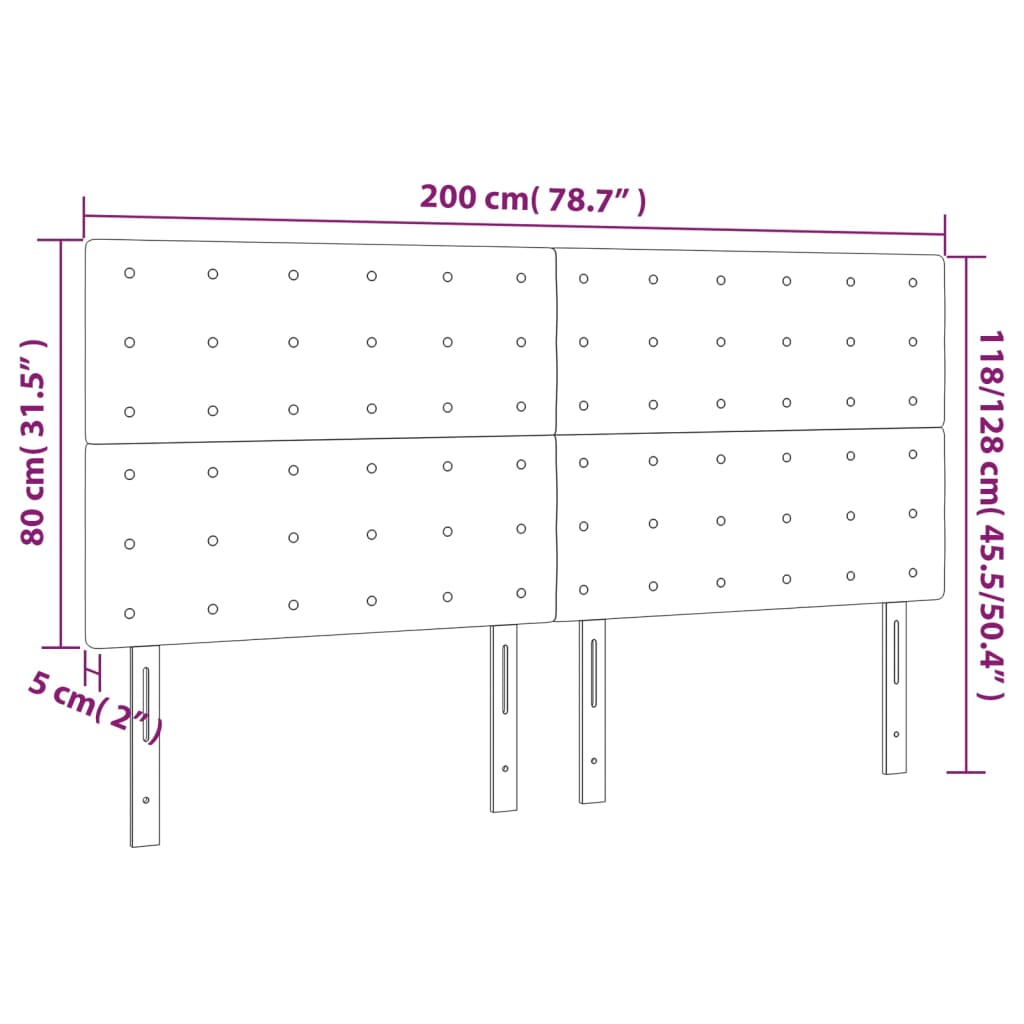 LED uzglavlje krem 200x5x118/128 cm od tkanine