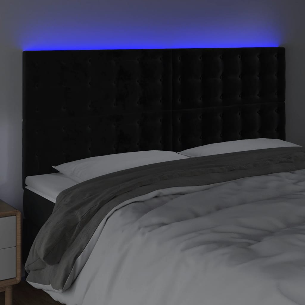 LED uzglavlje crno 160x5x118/128 cm baršunasto