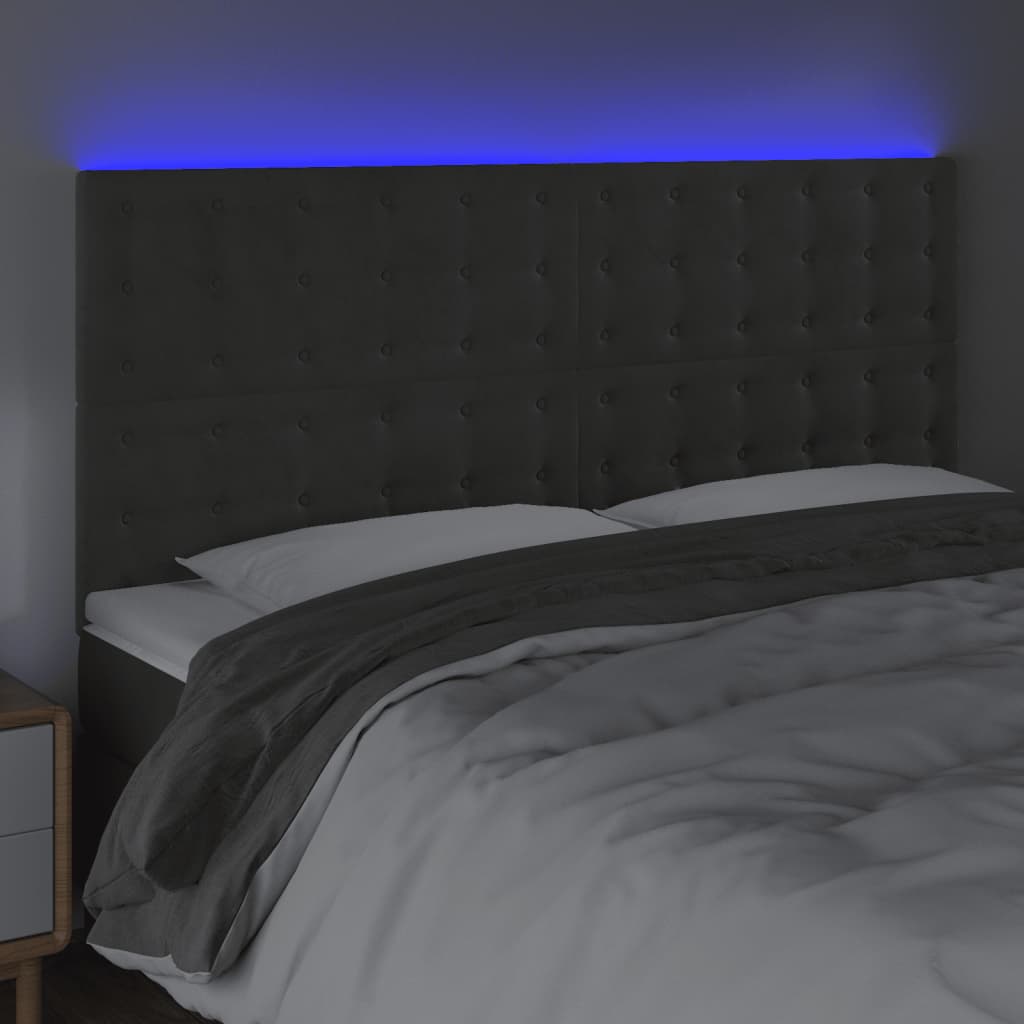 LED uzglavlje tamnosivo 200x5x118/128 cm baršunasto