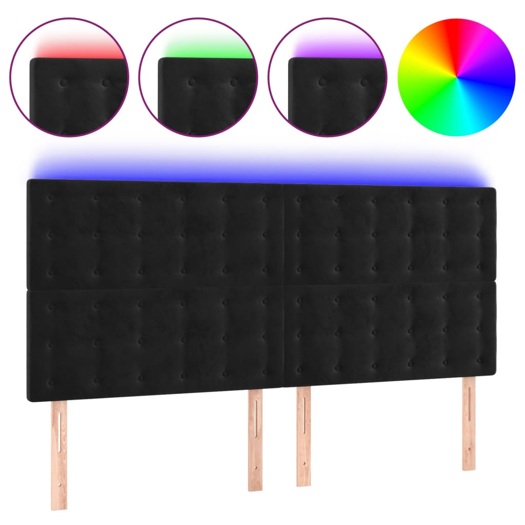 LED uzglavlje crno 200x5x118/128 cm baršunasto