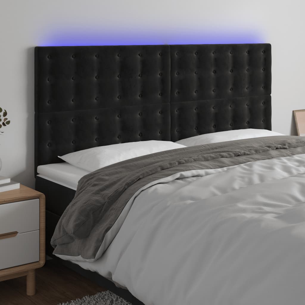 LED uzglavlje crno 200x5x118/128 cm baršunasto