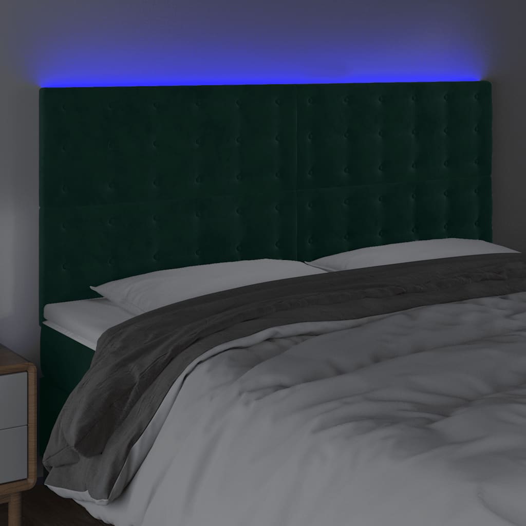 LED uzglavlje tamnozeleno 200x5x118/128 cm baršunasto