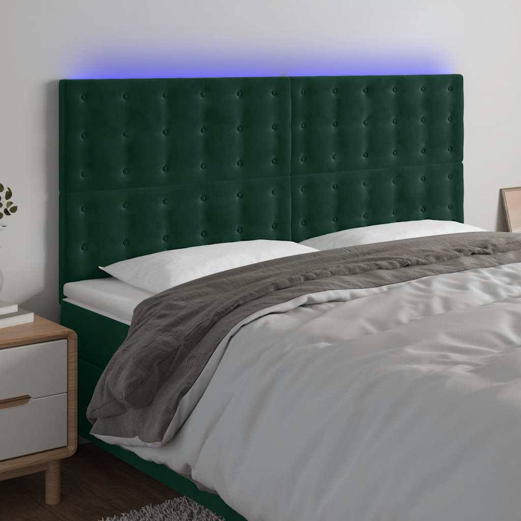 LED uzglavlje tamnozeleno 200x5x118/128 cm baršunasto