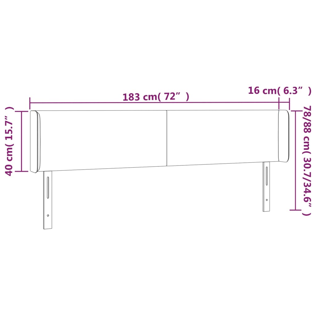 LED uzglavlje tamnosivo 183x16x78/88 cm od tkanine