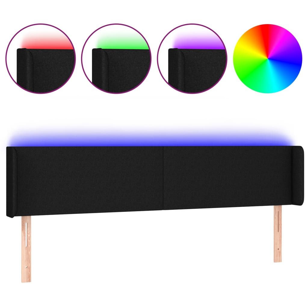 LED uzglavlje crno 203x16x78/88 cm od tkanine