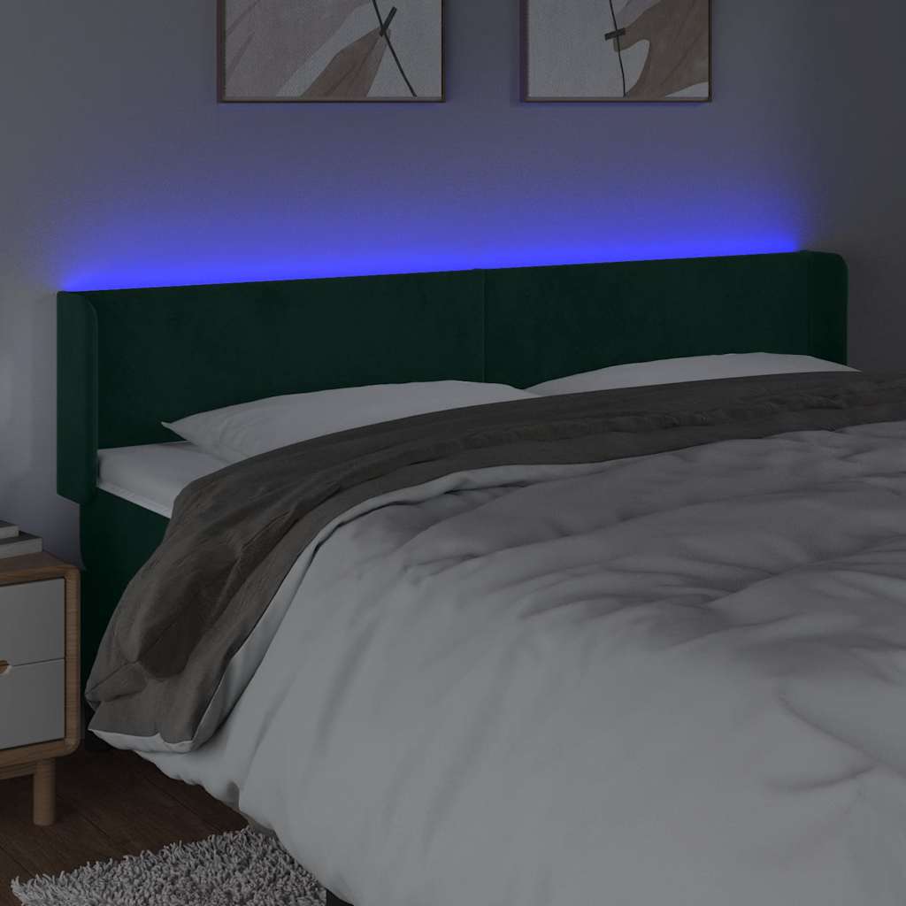 LED uzglavlje tamnozeleno 163x16x78/88 cm baršunasto