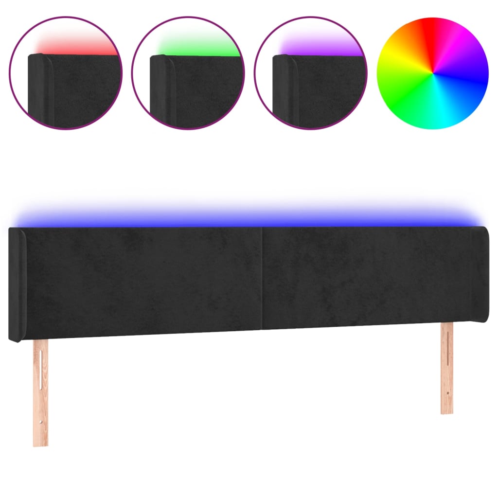 LED uzglavlje crno 183x16x78/88 cm baršunasto
