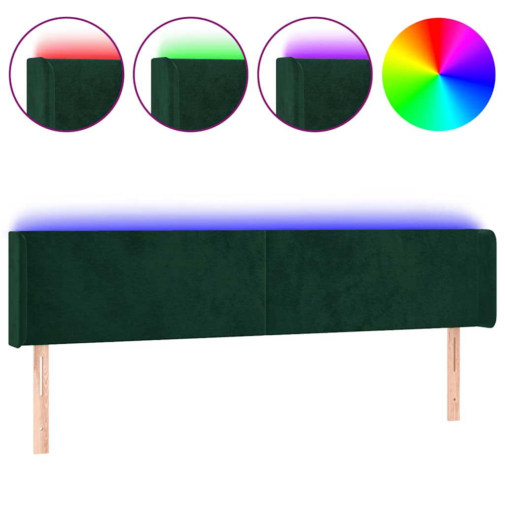 LED uzglavlje tamnozeleno 203x16x78/88 cm baršunasto