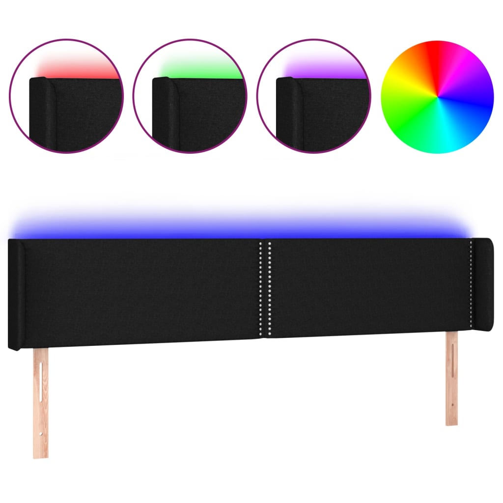 LED uzglavlje crno 203x16x78/88 cm od tkanine