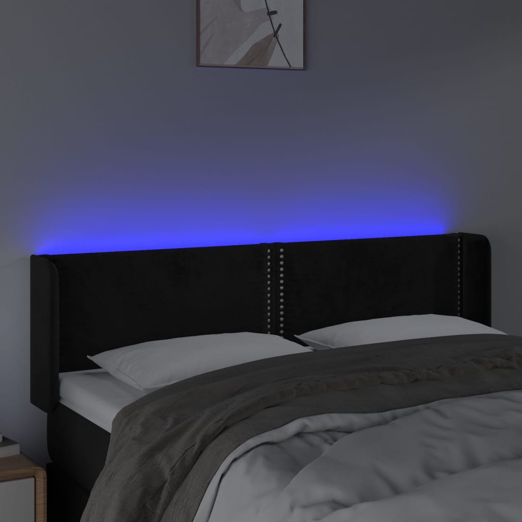 LED uzglavlje crno 147x16x78/88 cm baršunasto