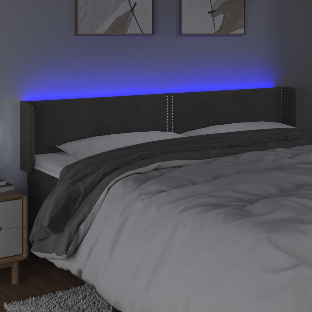 LED uzglavlje tamnosivo 183x16x78/88 cm baršunasto