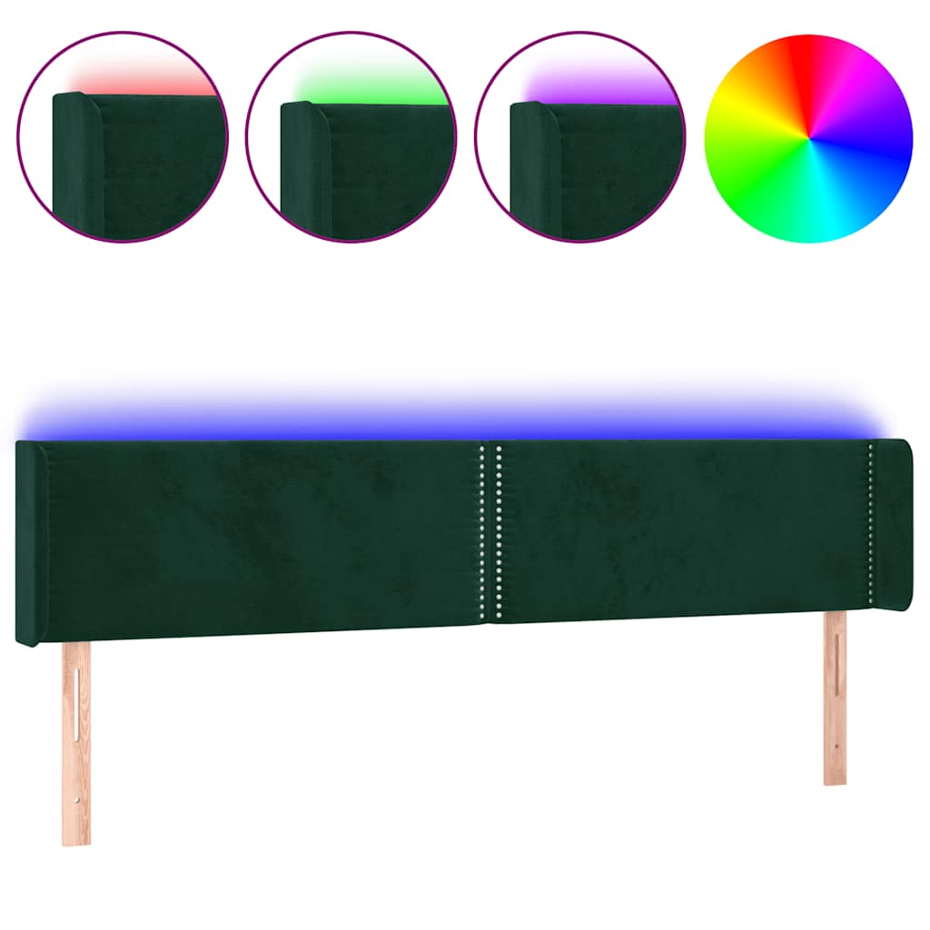 LED uzglavlje tamnozeleno 183x16x78/88 cm baršunasto