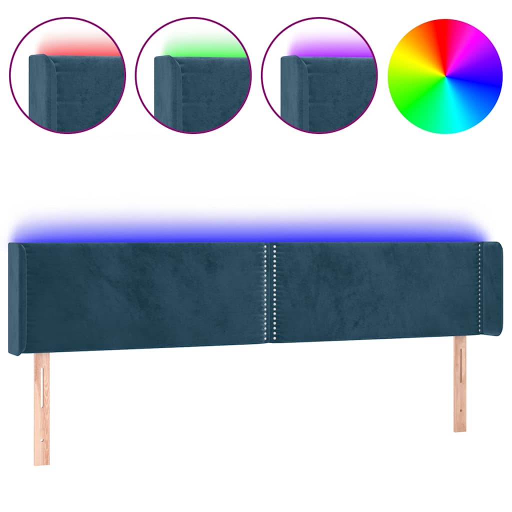 LED uzglavlje tamnoplavo 183x16x78/88 cm baršunasto