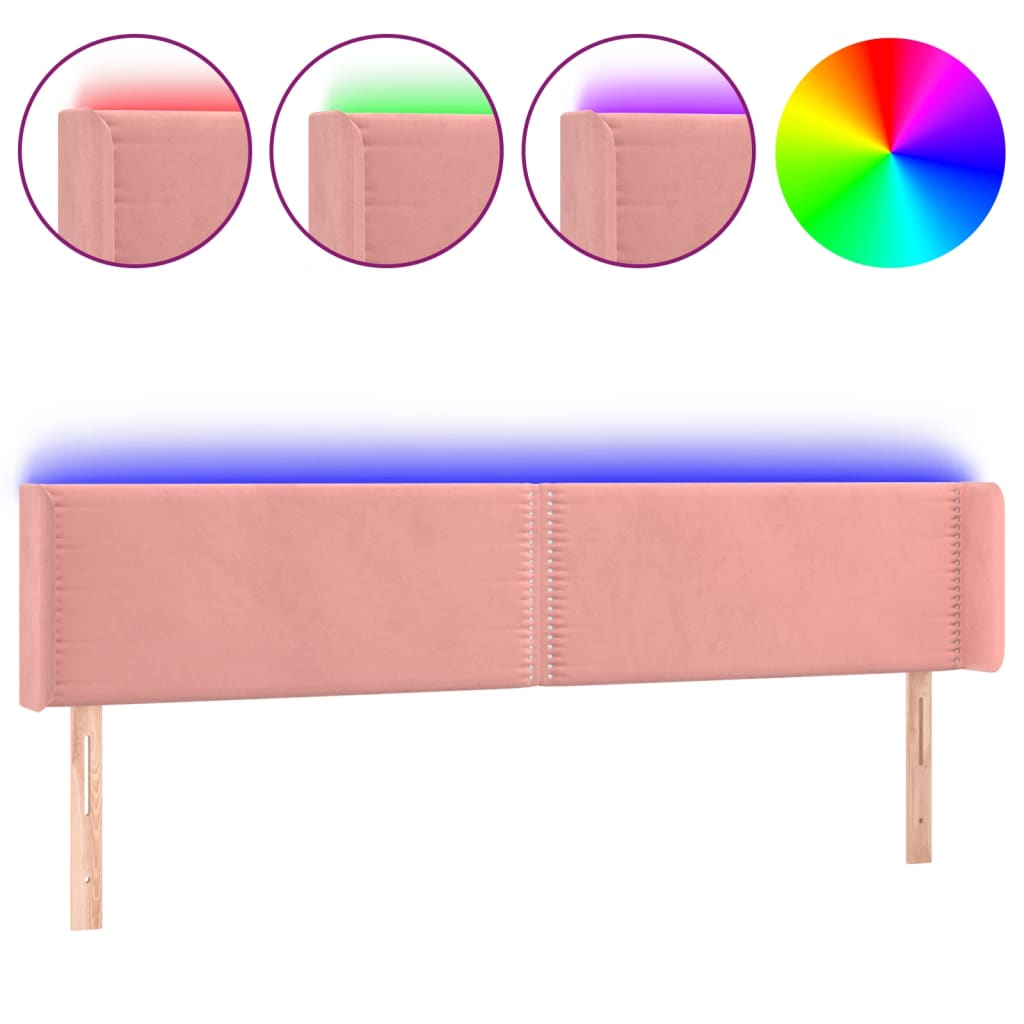 LED uzglavlje ružičasto 183x16x78/88 cm baršunasto