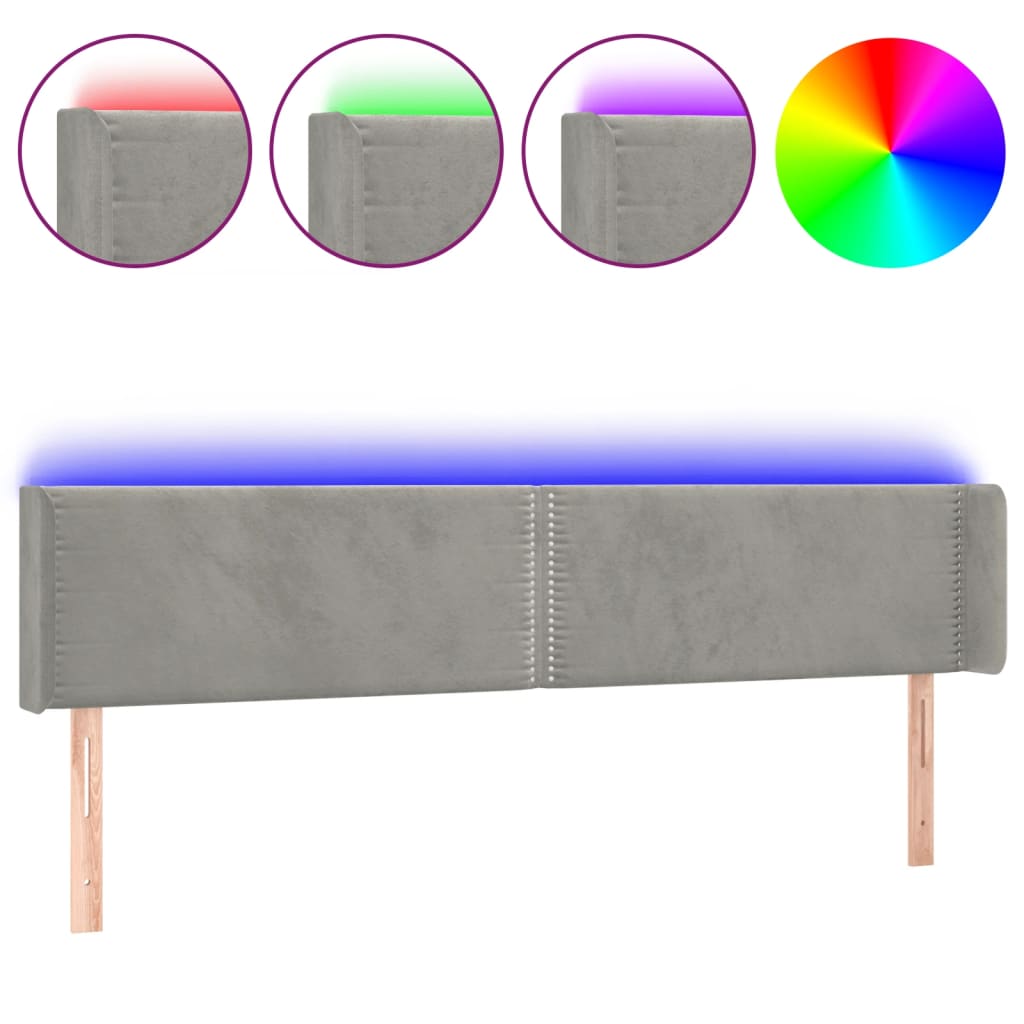 LED uzglavlje svjetlosivo 203x16x78/88 cm baršunasto