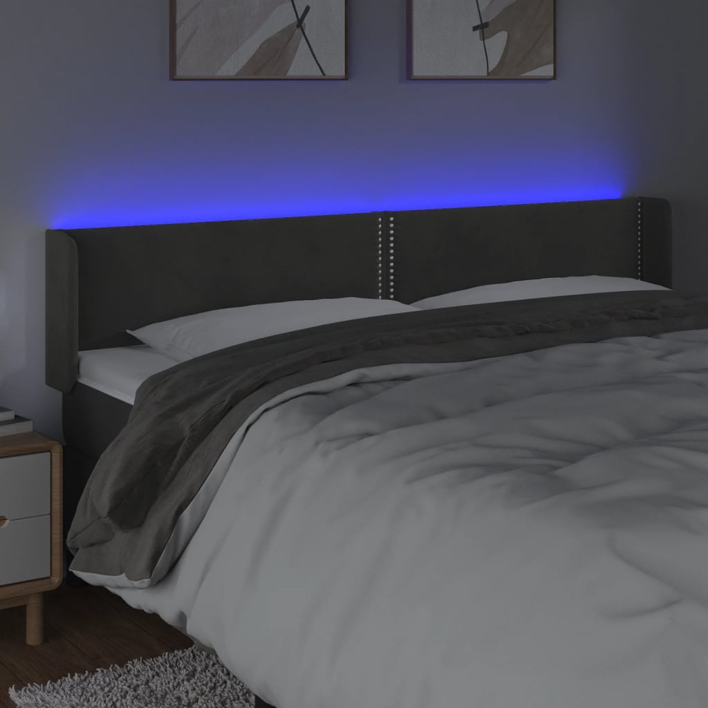 LED uzglavlje tamnosivo 203x16x78/88 cm baršunasto