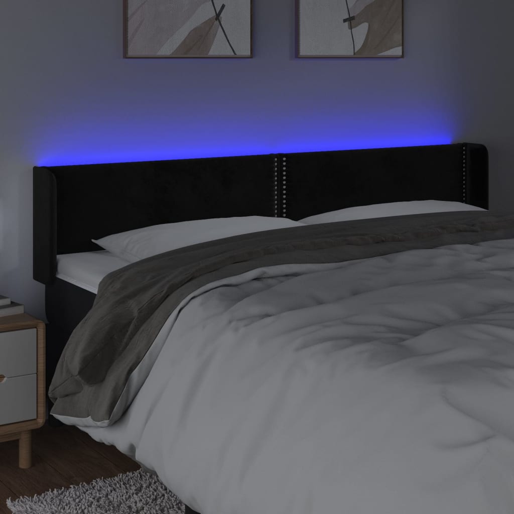 LED uzglavlje crno 203x16x78/88 cm baršunasto