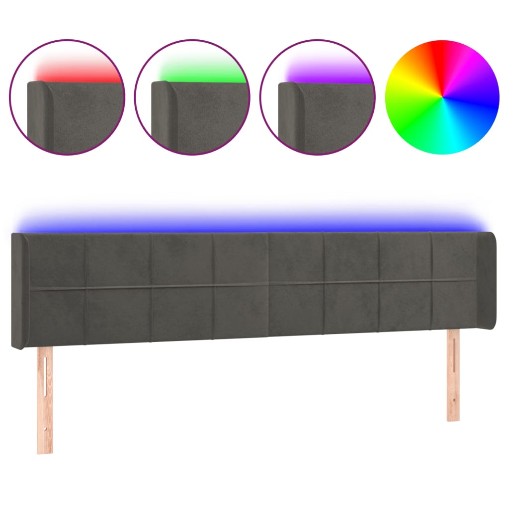 LED uzglavlje tamnosivo 163x16x78/88 cm baršunasto
